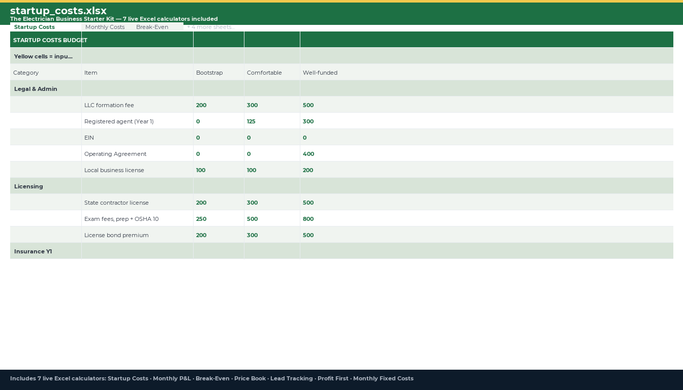 Excel calculator