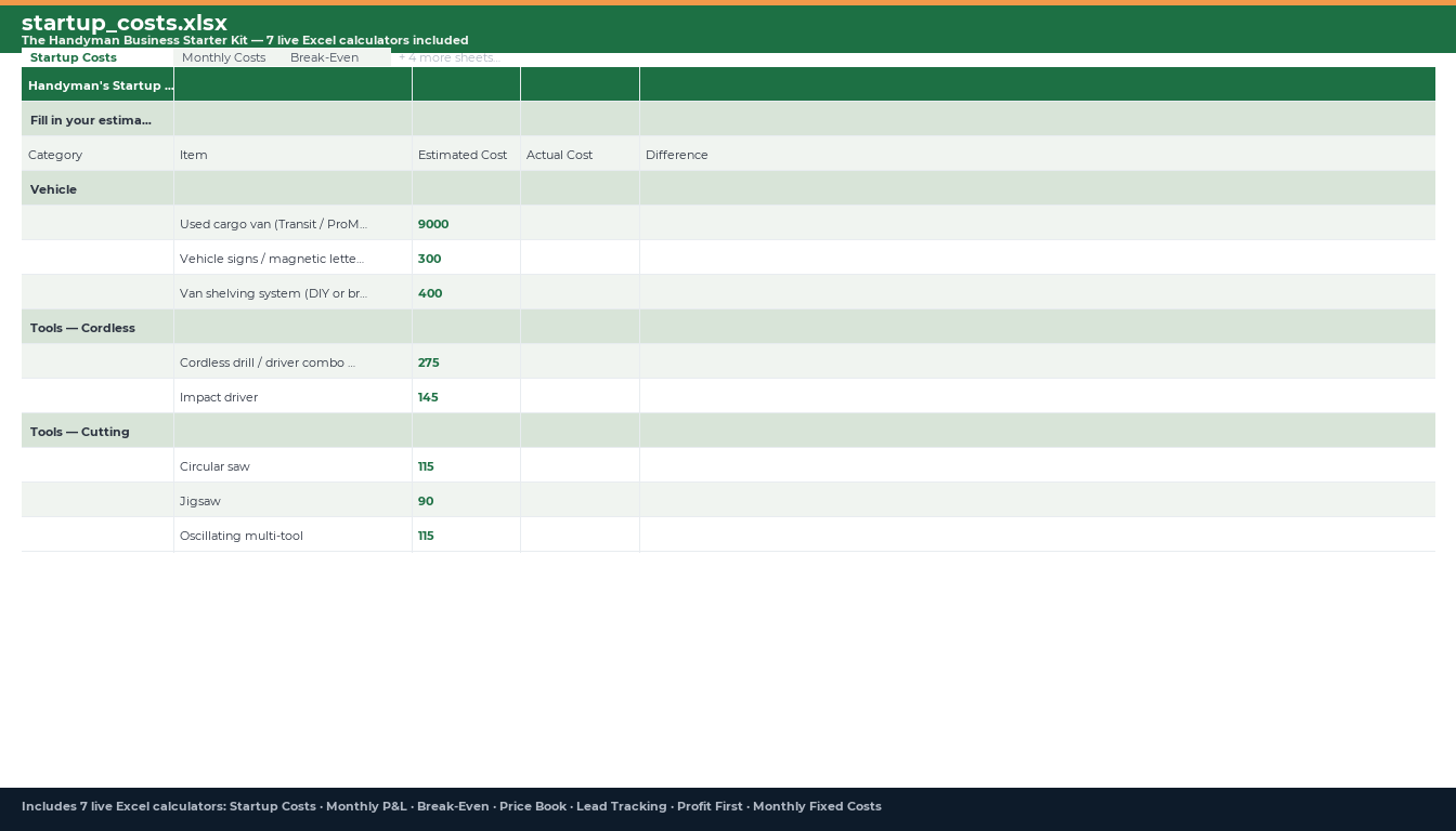 Excel calculator