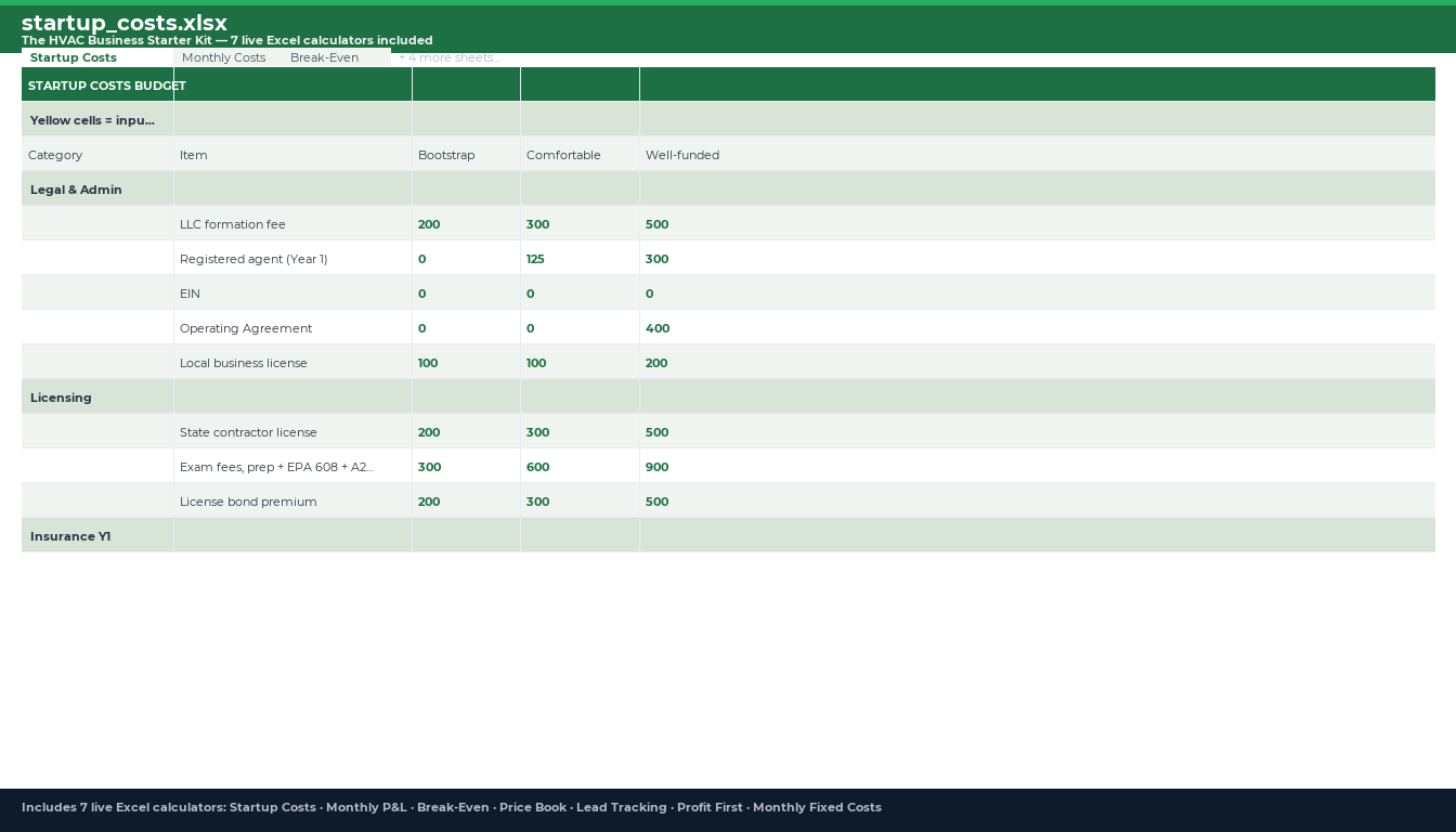 Excel calculator