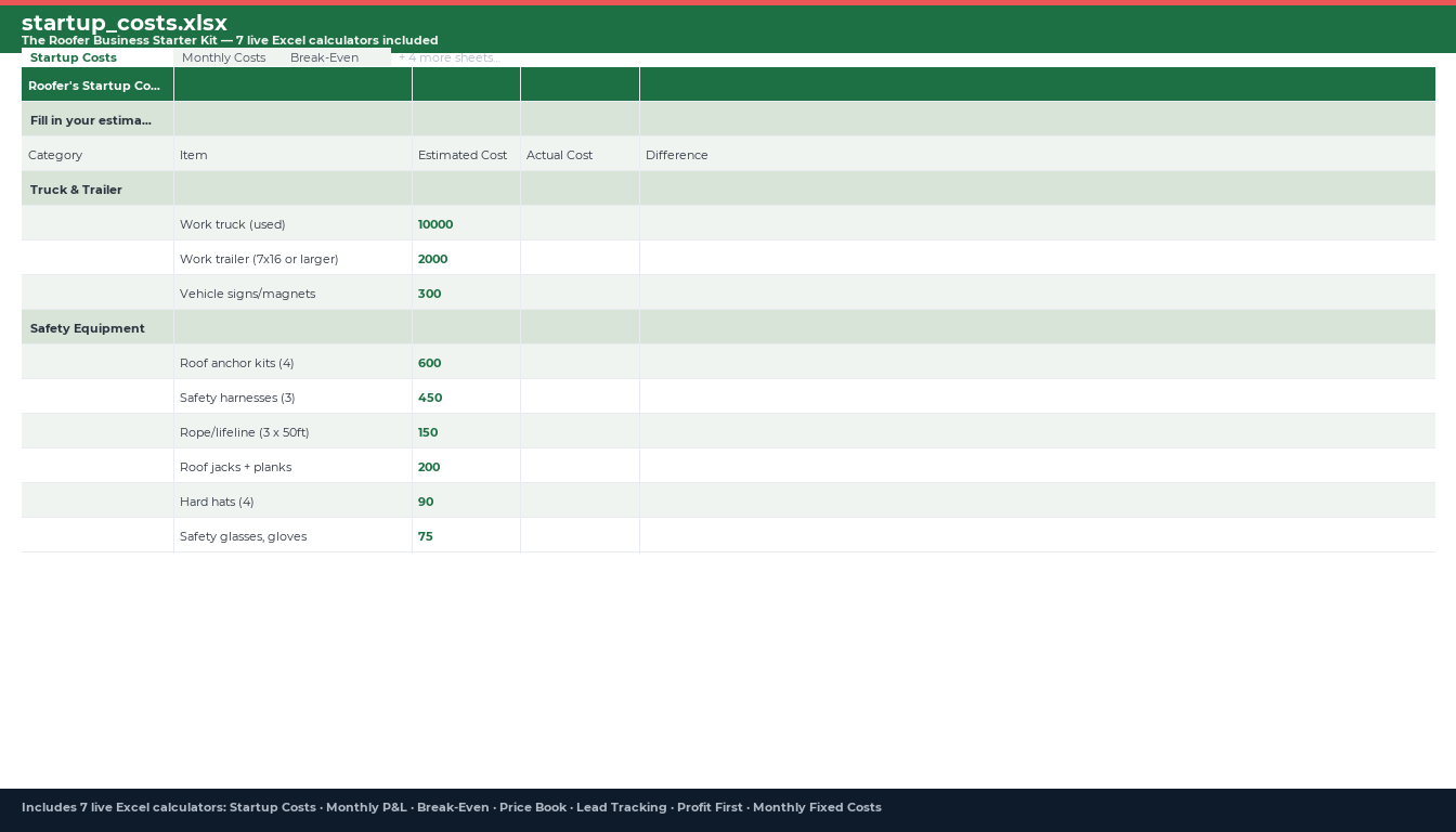 Excel calculator