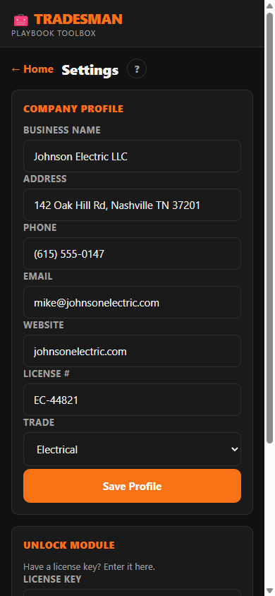 Settings — Company Profile